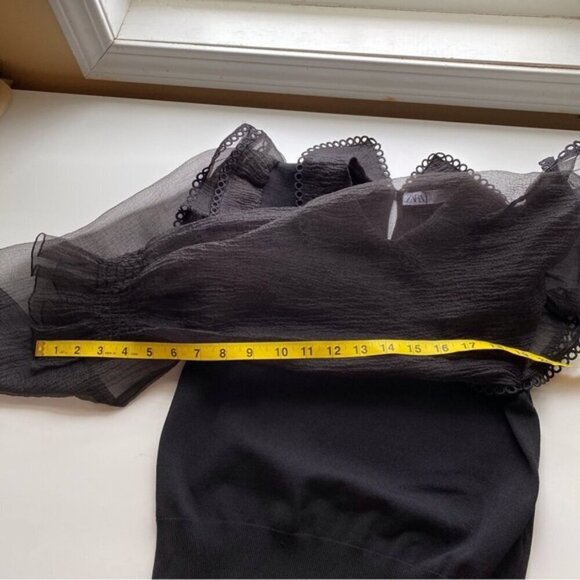 Zara Contrast Organza Sweater Small Puff Sheer Sleeves Collar Witchy Goblin Goth - Picture 13 of 16